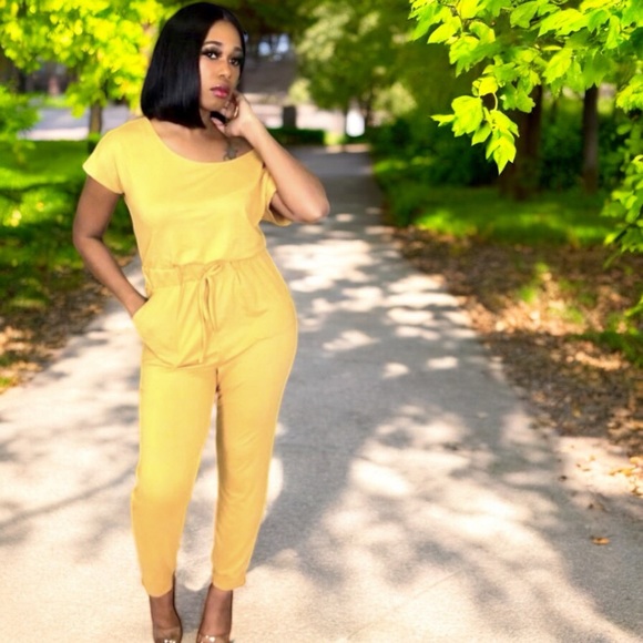 Super Comfy Capella Mustard Ladies Two-Way Shoulder Drawstring Jumpsuit - Picture 5 of 16